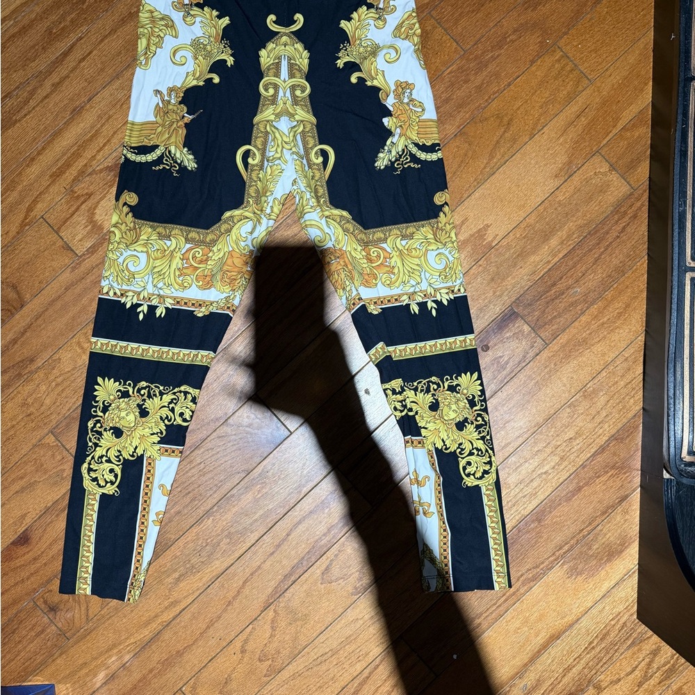 Versace Black and Gold Patterned Leggings